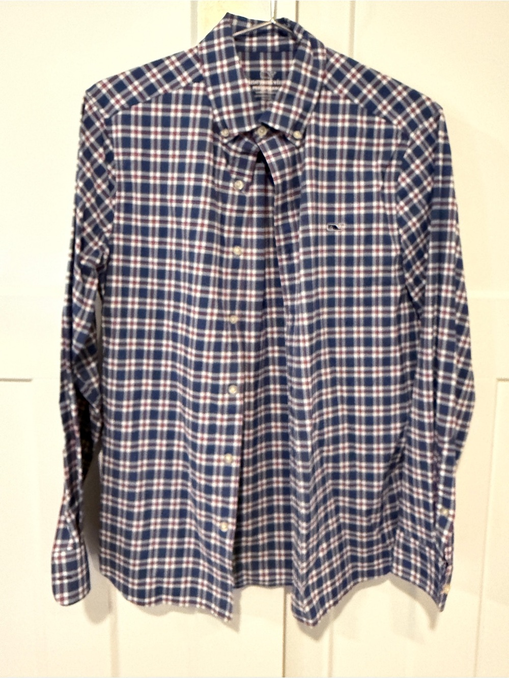 Vineyard Vines Blue Plaid Button-Down Shirt with White and Red Accents